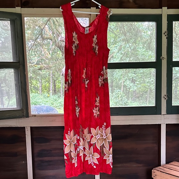 Vibrant Red Floral Maxi Dress - Picture 1 of 11